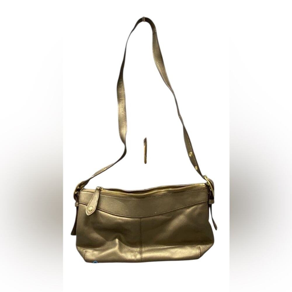 Coach Ashley Leather E/W Duffle Handbag, Metallic Gold Tan Hobo Brass/Steel - Picture 12 of 15
